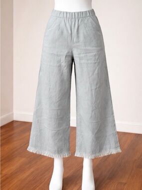 Listicle Chambray Wide-Leg Cropped 100% Linen with side pockets Pants size S